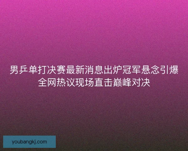 男乒单打决赛最新消息出炉冠军悬念引爆全网热议现场直击巅峰对决